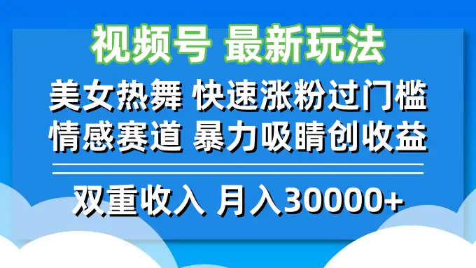 【2024.9.20】视频号最新玩法 美女热舞 快速涨粉过门槛 情感赛道 暴力吸睛创收益-L哥创业分享网