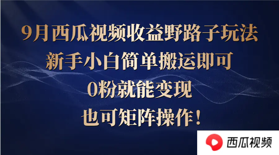 【2024.9.27】西瓜视频收益野路子玩法，新手小白简单搬运即可，0粉就能变现，也可矩阵-L哥创业分享网