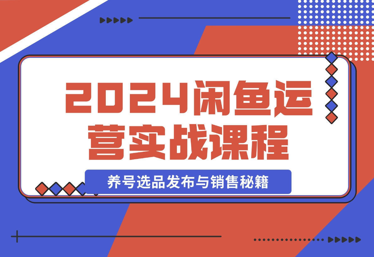 【2024.11.11】2024闲鱼运营实战课程：揭秘养号、选品、发布与销售秘籍，助你快速出单-L哥创业分享网