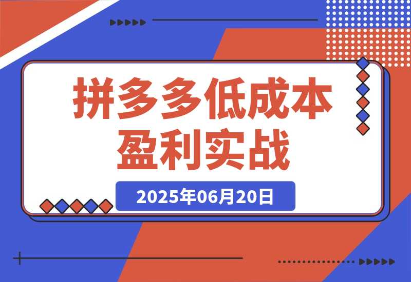 【2025.6.19】拼多多低成本盈利实战，类目选择与定价策略，高权重产品上架实操-L哥创业分享网